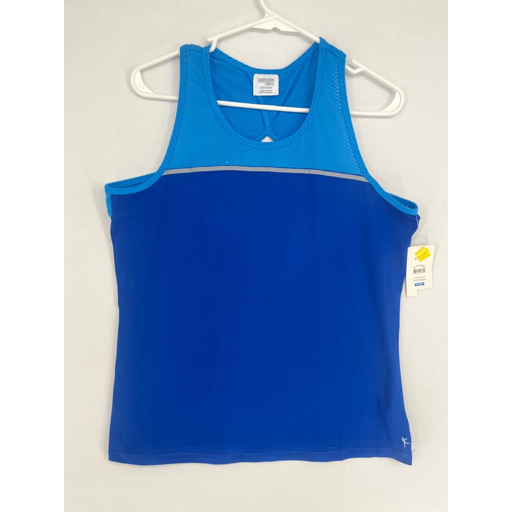 Danskin Now Womens Performance Tank Top Loose Fit Blue Reflective Mesh Size L